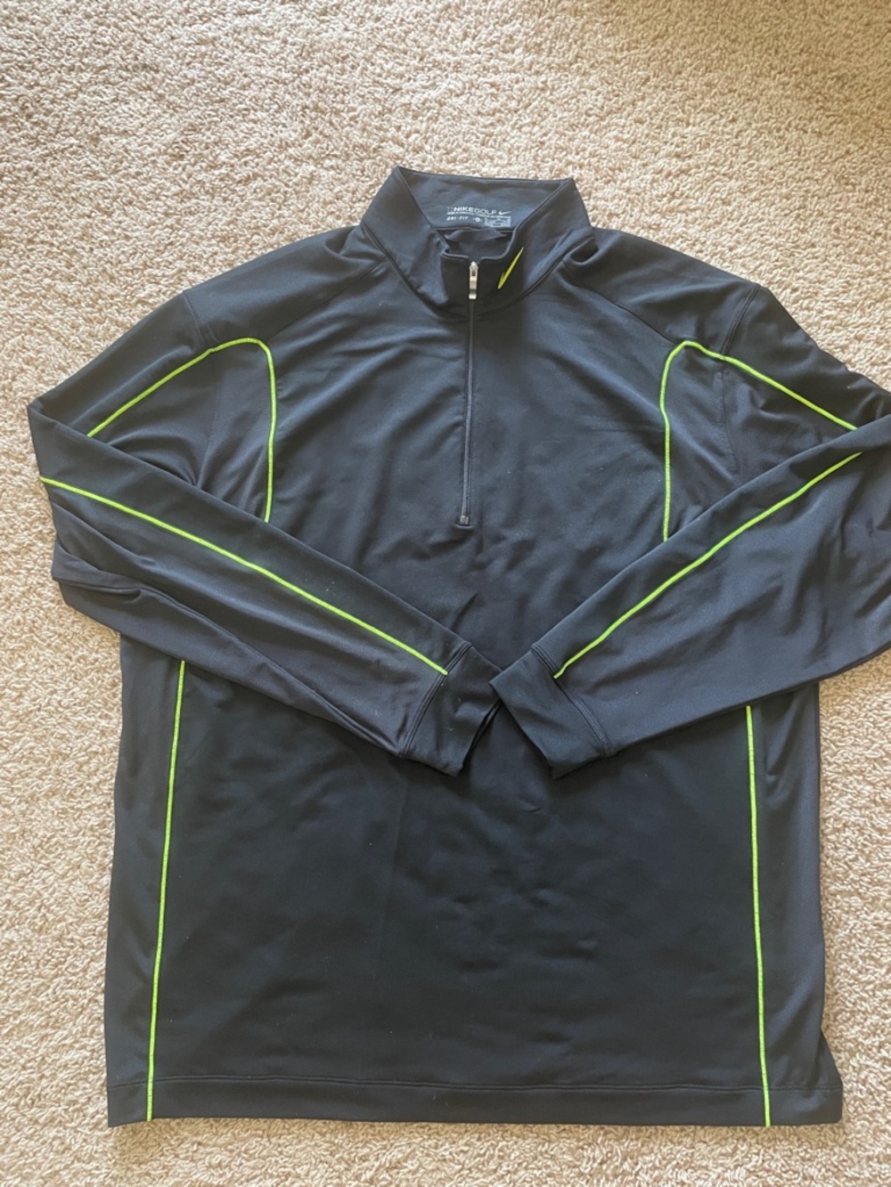 Nike Black Quarter-Zip Performance Jacket with Neon Lime Piping